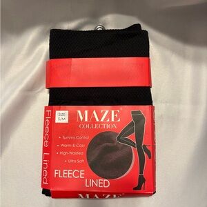 Textured-look Black Fleece Lined Leggings by Maze Collection, Size S/M, NEW